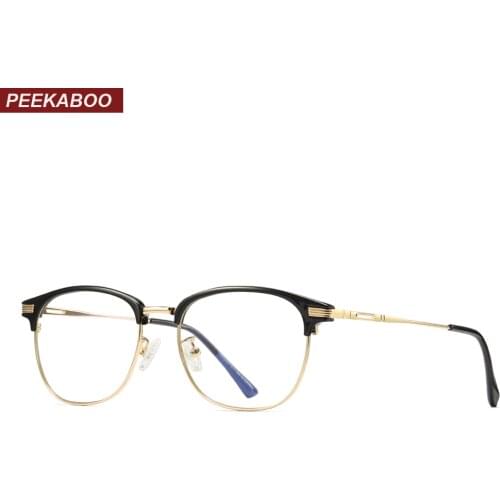 Peekaboo computer optical eye glasses anti blue light black semi-rimless half metal tr90 eyeglasses women eyewear men unisex