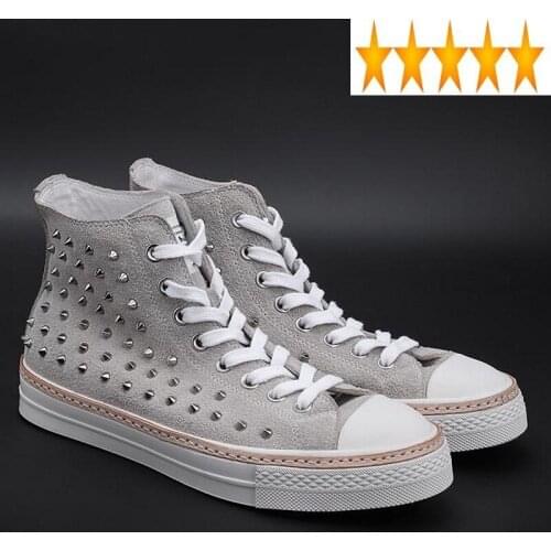 Rivet Personality Punk Autumn Style Winter High Top Casual Shoes Cow Suede Lace Up Breathable Male Fashion Platform Sneakers