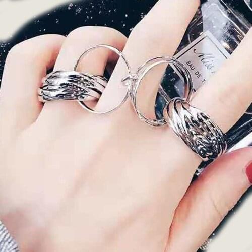 Fashion net red with simple Hong Kong style geometric multi-layer ring temperament casual wild female ring 1060