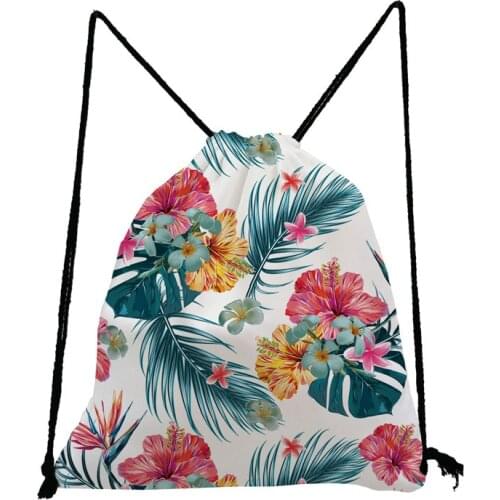 Plant Fashion Drawstring Bag 3D Printing Turtle Leaf Drawstring Backpack Casual Girl Knapsack Women Floral Storage Bag Portable