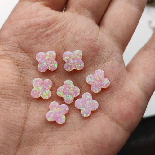 MOQ=3PC High Quality Pink/Blue/Green 10mm Synthetic Opal Flower/Clover Shape Opal Stone for fashion necklace for Free shipping