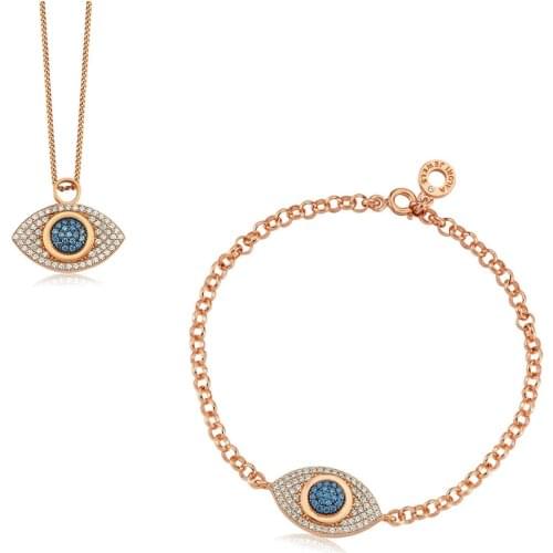 Valori Jewels Blue Eye, Zirconia White And Fancy Blue Gemstone, Rose Gold Plated, Sterling Silver Mini Set