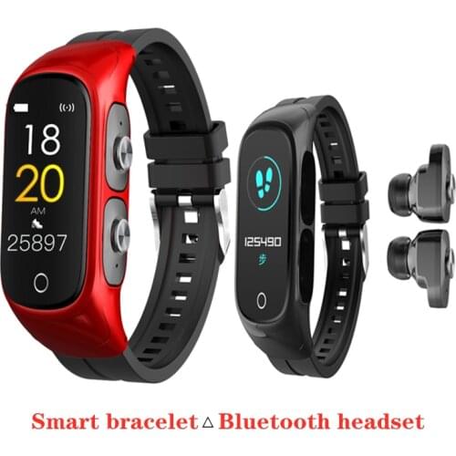 New N8 Mens Smart Bracelet Wireless TWS Bluetooth Earphone Two-in-One Call Wristband Ladies Sports Fitness Multifunction Watch