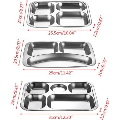 2021 New Stainless Steel Divided Dinner Tray Lunch Container Food Plate for School Canteen 3/4/5 Section