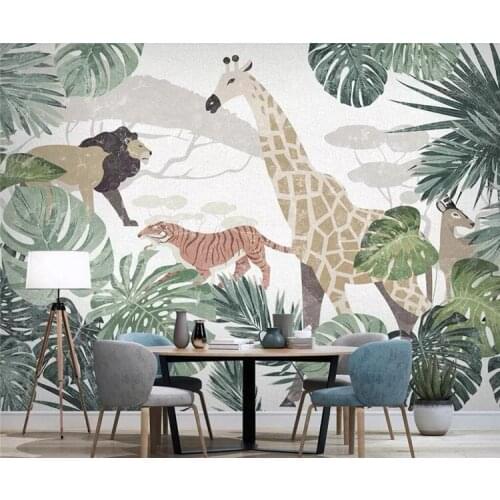 Wallpaper Nordic fabric tropical plant animal giraffe TV background wall paper home decoration bedroom 3d wallpaper