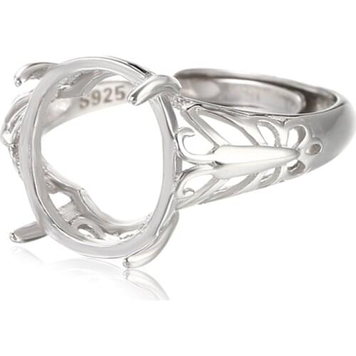 Ring Base for 10x11.5mm Oval Cabochons Ring Setting White Gold Plated 925 Silver Adjustable Ring Blank SR0064