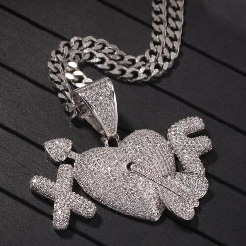 Custom 2 letters An Arrow Through the Heart Necklace Hip Hop Full Iced Out Cubic Zirconia gold sliver CZ Stone