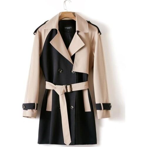 Autumn spring ladies trench coat for women long sleeves coats womens Color matching casaco feminino overcoat woman fashion