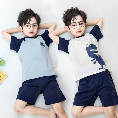 Teens Pajamas Short Sleeve 100% Cotton Pyjamas Big Kids Clothes Sets Children Boys Sleepwear Pajamas For Girls 4 6 8 10 12 Years