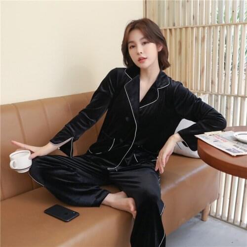 Pajamas autumn nightwear winter ladies gold velvet loose ins long-sleeve trousers double-breasted home service suit sleepwear