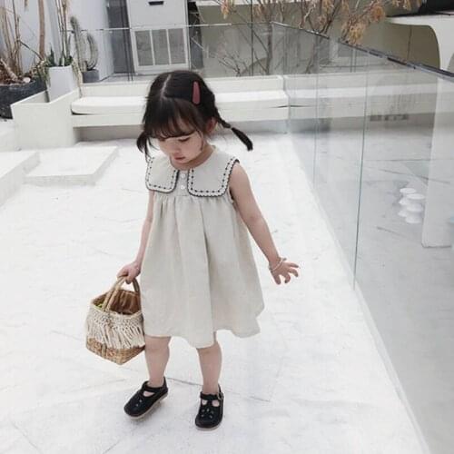 New Girl Summer Dress Vestidos Peter pan Collar Sleeveless Solid Baby Toddler Girl Children Clothes Kids Party Dresses For Girls