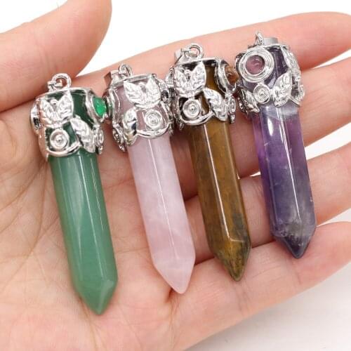 Natural Stone Charm Amethysts Rose Quartzs /Green Aventurine Pendant for Jewelry Making DIY Accessories Fit Necklace 15x58mm