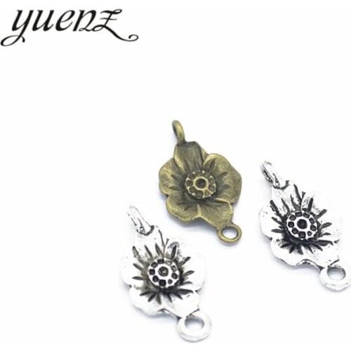 YuenZ 15pcs Alloy Charms Antique Silver color flower Pendants Jewelry Findings For DIY Handmade Jewelry Making 22*12mm Q126