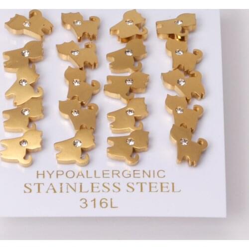 10 Pairs Earring 2021 Cute Cat Shape Stud Earrings For Women Girls Stainless Steel Gold Round CZ Earring Collier Party