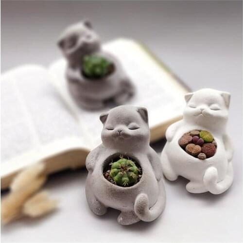 Silicone Molds for Concrete Planter Pot Succulent Plant Pot Molds Silicone Cement Concrete Flower Pot Molds Cat Design Pot Molds