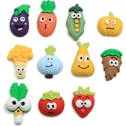 Resin Cartoon Vegetable Fruit Series Flatback Cabochon Scrapbook DIY Crafts Food Toys Kids Hairpin Phone Shell Decor Brooch