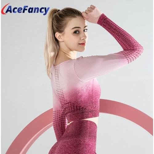 Acefancy Ombre Long Sleeve Top Women Yoga Shirts Sport Top T6090 Fitness Yoga Top Gym Top Sports Wear for Women Gym Activewear