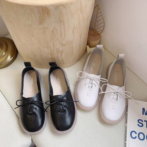 Womens Retro Casual Small Leather Shallow Student Shoes Big Head Doll Shoes Students Wild Flat Shoes Mori Single Shoes U19-12