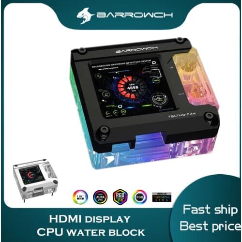 Barrowch CPU Water Block With HDMI Display, High Resolution Used For PC CPU Hardware Status Detection, INTEL/X99/X299 Platform