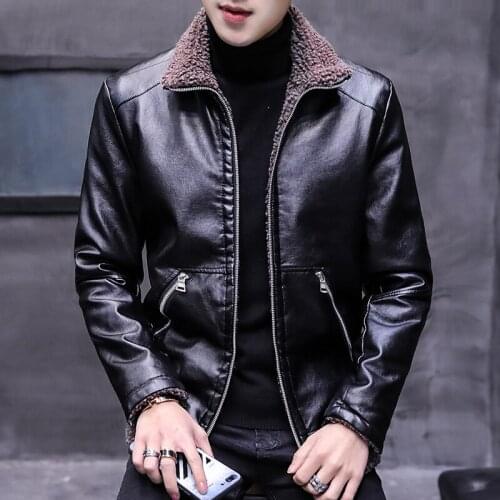 High Quality Winter Man Leather Jacket Fur Collar Warm Slim-Fit Coats New Winter Clothing Fur Integration Winter Lapel Hot