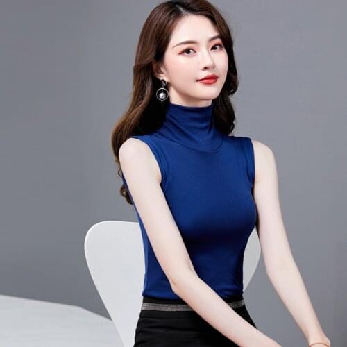 Gkfnmt Womens Summer Tops For Women 2020 Turtleneck Basic Sleeveless Lace Tank Tops Women Female Top Plus Size White Black Blue