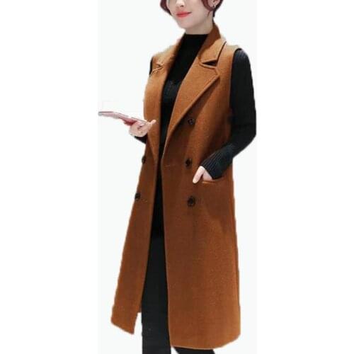 Plus Size 4XL!Women Autumn winter Woolen Double Breasted Lady Female Casual Sleeveless Long