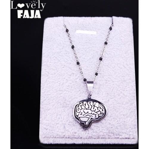 2021 Fashion Gothic Stainless Steel Brain Necklace Women Black Enamel Human organs Necklaces Pendants Jewelry Gift N20001