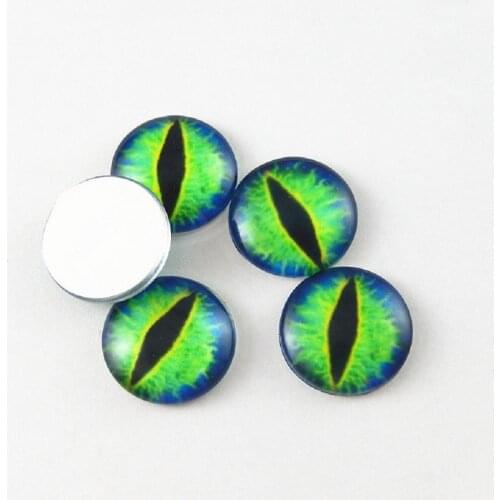 Julie Wang 20pcs 15MM Cabochons Glass Round Dragon Lizard Frog Vivid Eyes Handmade Fashion Necklace Bracelet Jewelry Making