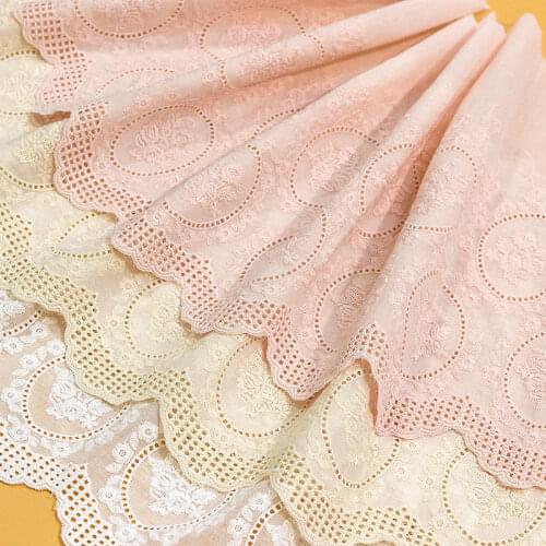 1meters/lot 17.5cm Width Good Quality Beautiful Cotton Cloth Lace Trim Milk White Embroidered Fabric Craft Material X890