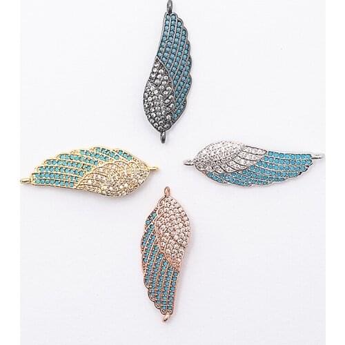 10.8×30.2mm Pavé Blue Silver Crystal Wing Connector DIY Handmade Jewelry Connector Bracelet Necklace Jewelry Accessories