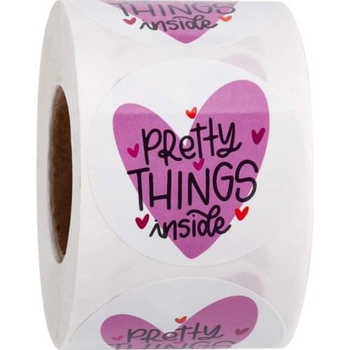 100-500pcs "Pretty Things Inside " Stickers Heart Thanks For Shopping Small Shop Handmade Decor Labels Gift Box Sealing Sticker