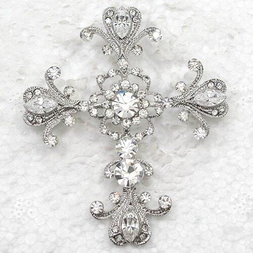 12pcs/lot Wholesale Fashion Brooch Rhinestone Cross Pin brooches & Pendant Mens Woman Accessories in 10 colors C101248