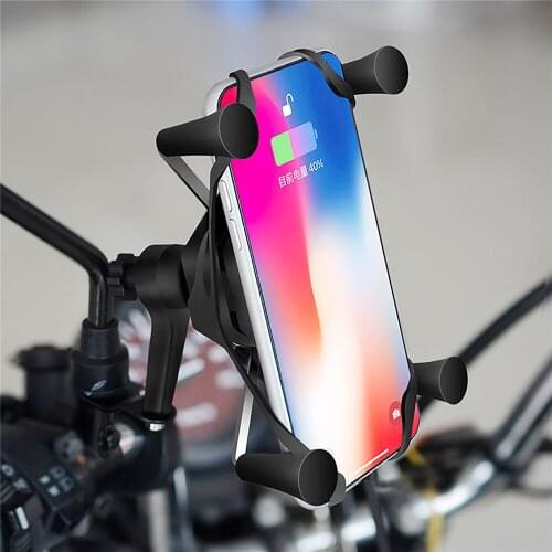 2 in1 Motorcycle Fast Charge Mount Phone Holder Navigation Wireless Wired Charging Stand Bracket Mount Clamp 360 Degree Rotation