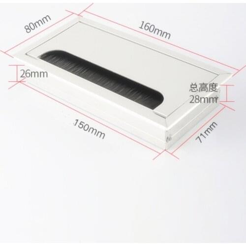 5pcs/Lot 160x80mm Aluminum Alloy PC Desk Rectangle Wire Cable Grommet Office Table Hole Cover Outlet Port with Black Brush