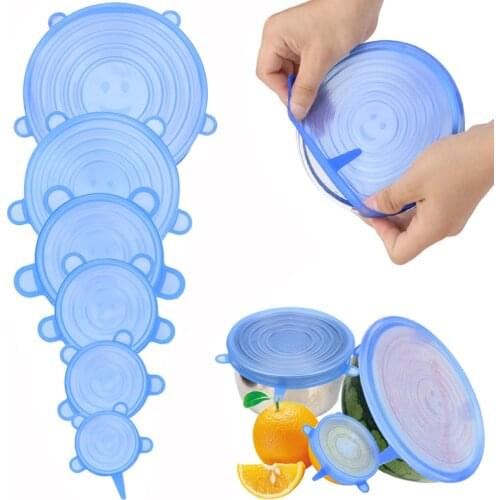 6 PCS Silicone Stretch Lids Universal Lid Silicone Bowl Pot Lid Reusable Airtight Food Wrap Covers Keeping Kitchen Accessories