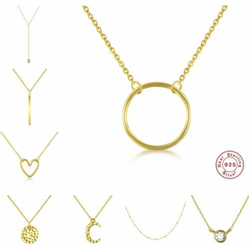 Aide 925 Sterling Silver Sun Moon Pendant Necklaces For Women Heart Circle Charm Long Tassel Chain Necklace Clavicle Choker