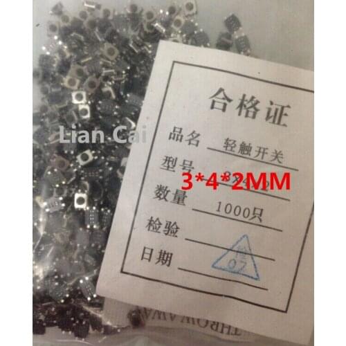 Free shipping 100PCS 3 * 4 * 2MM SMD Tact 4P miniature micro switch / button switch 3X4X2 3 4 2