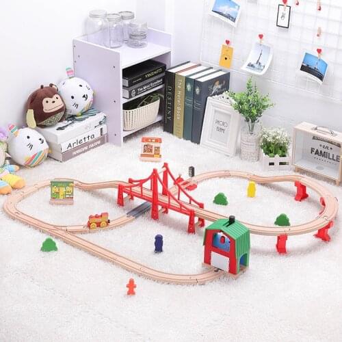 Wooden Train Track with Scene Track Wooden Railway Track Building Block Train Track Set Educational Toys Childrens Toys Gifts