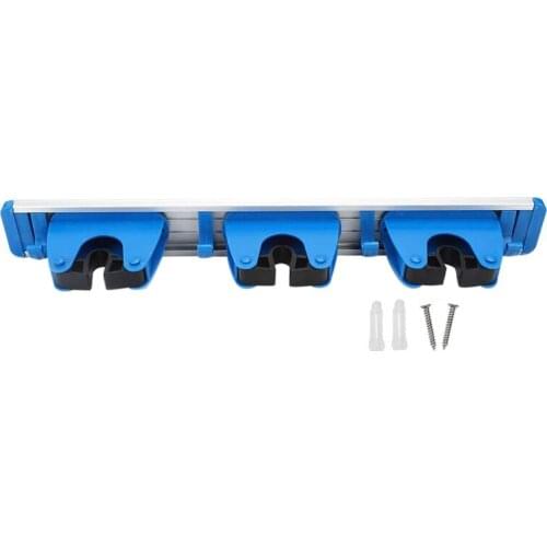 Mop Holder Broom Holder with 3 Sliding Positions and 4 Hooks Space Aluminum Wall-Mounted Multifunctional Shelf