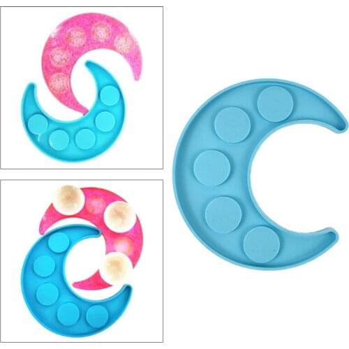 Essential Oil Tray Plate Epoxy Resin Mold 5-hole Moon Candlestick Silicone Mould DIY Crafts Decorations Casting Tools X4YA
