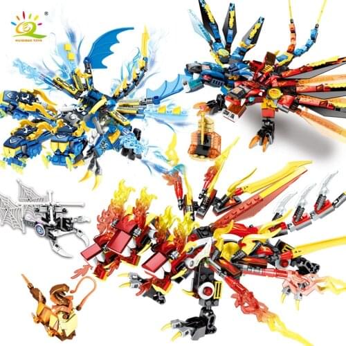 HUIQIBAO Ninja Flying Dragon Knight Fight Model Building Blocks Dragon Movie Kai Jay Figures City Educational Toys Children Boys