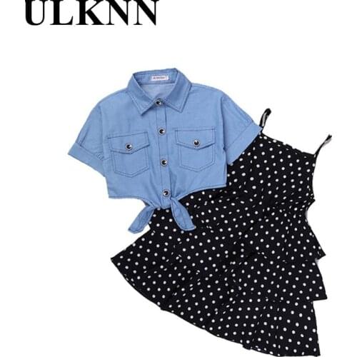 Childrens Clothes Sets 2021 Girls Jean Jacket Skirt Summer Spring Dress Casual Tops Dress Suits For Kid Soft Clothing 110-160CM