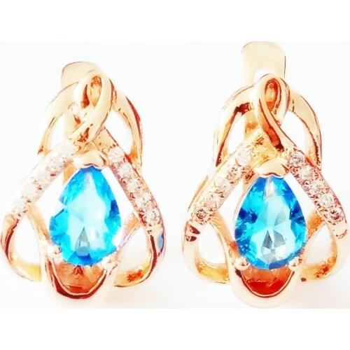 Korean Women Drop Earring Wholesale Jewelry Rose Gold Color Blue Stone Women Jewelry Luxury New Fashion Drop Earring