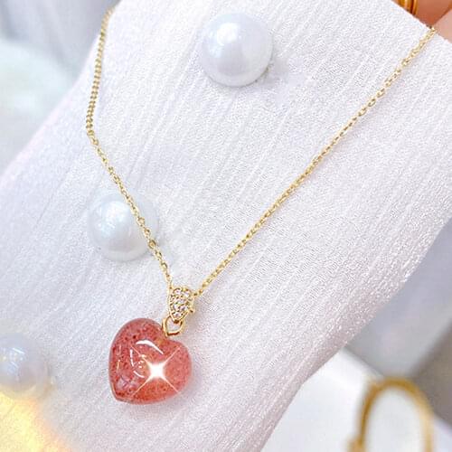 Korean Natural Pink Heart Necklace Super Minimalist Design Style Necklaces Romantic Hot Sale All-Match Exquisite Luxury Jewelry