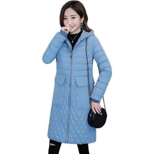 Winter Jacket Women Parker New Solid Hooded Mid-length Outerwear Plus Size Warm Cotton Padded Jacket Female Basic Coat Overcoat