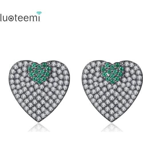 LUOTEEMI Brand New Heart Stud Earrings for Women Fashion Jewelry Luxury CZ Stone Three Color Wedding Party Brinco Christmas Gift