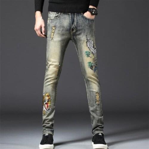 Mens Jeans New European And American Style Mens Stretch Leg Jeans Embroidered Tiger Slim Fashion Pants Contracted Casual Jeans