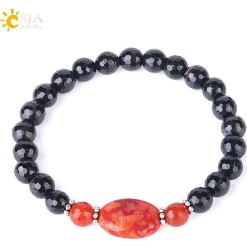 CSJA Black Obsidian Natural Stone Men Bracelet Red Onyx Beads Multifaceted Round Ball Stones Bracelets Lucky Amulet Jewelry F560