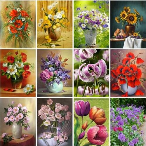 Diy Flower 5D Diamond Painting Full Square Drill Cross Stitch Rhinestone Wall Art Floral Diamond Embroidery Mosaic Home Decor