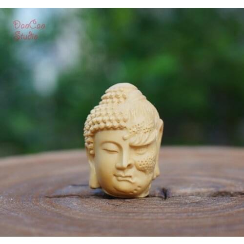 Natural Boxwood Wood Carved Buddha Devil Two Face Pendant Tiny Charms Mala Japa Beads Bracelet Jewellry Findings DIY Accessories